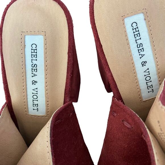 Chelsea Violet Tess Suede Burgundy Mule Open Toe Block Heel size 8 - Picture 8 of 10